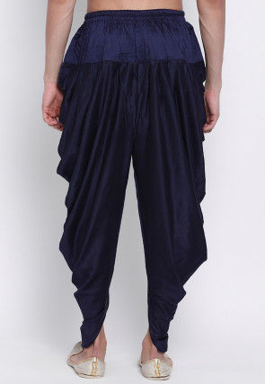 Solid Color Art Silk Dhoti Pant in Navy Blue