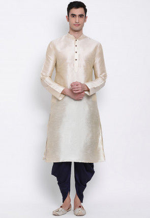 Solid Color Art Silk Dhoti Pant in Navy Blue