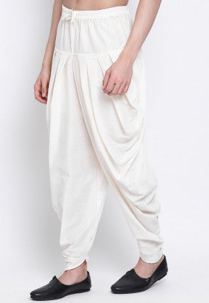 Solid Color Art Silk Dhoti Pant in Off White