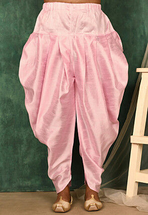 Solid Color Art Silk Dhoti Pant in Pink