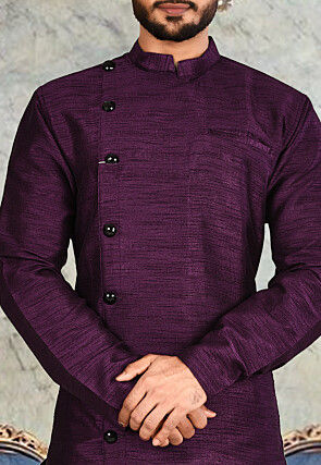 Solid Color Art Silk Dhoti Kurta in Violet