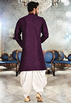 Solid Color Art Silk Dhoti Kurta in Violet