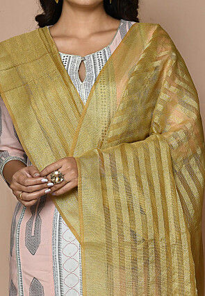 Solid Color Art Silk Dupatta From Banaras in Beige