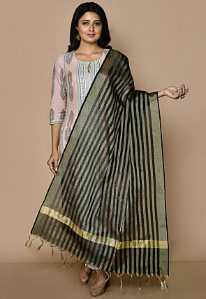 Solid Color Art Silk Dupatta From Banaras in Black