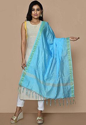 Solid Color Art Silk Dupatta From Banaras in Sky Blue