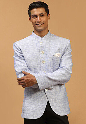 Solid Color Art Silk Jacquard Jodhpuri Jacket in Lavender
