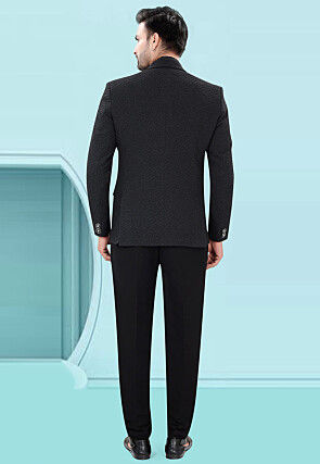 Solid Color Art Silk Jacquard Tuxedo in Black