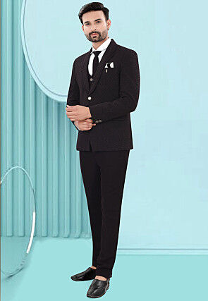 Solid Color Art Silk Jacquard Tuxedo in Wine