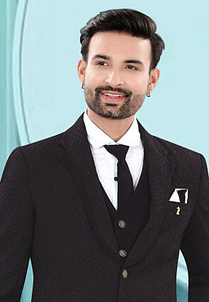 Solid Color Art Silk Jacquard Tuxedo in Wine