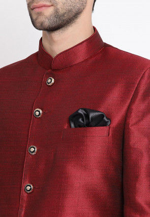 Solid Color Art Silk Jodhpuri Jacket in Maroon