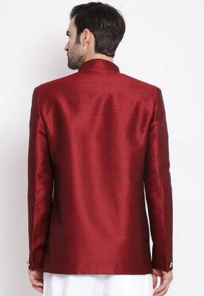 Solid Color Art Silk Jodhpuri Jacket in Maroon