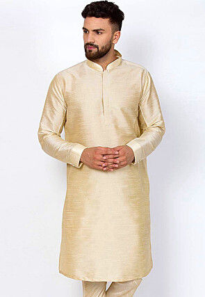 Solid Color Art Silk Kurta in Beige