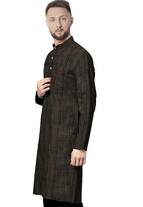 Solid Color Art Silk Kurta in Black