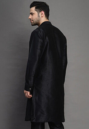 Solid Color Art Silk Kurta in Black