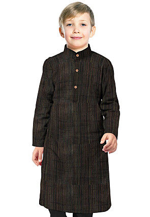 Solid Color Art Silk Kurta in Black