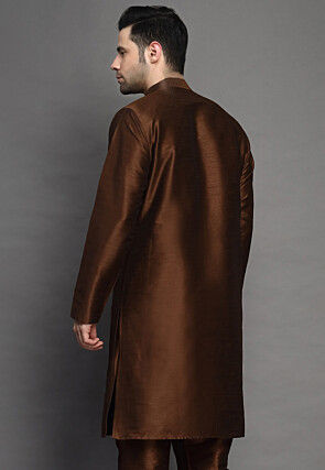 Solid Color Art Silk Kurta in Brown