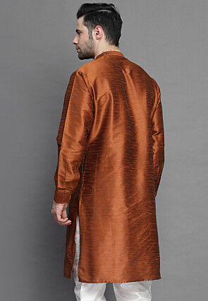 Solid Color Art Silk Kurta in Brown