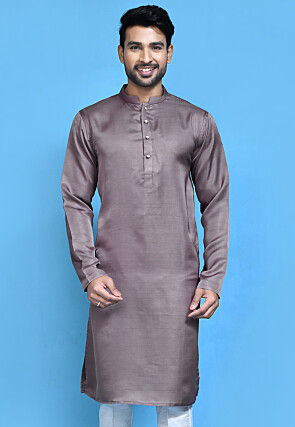 Solid Color Art Silk Kurta in Dusty Purple