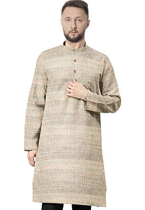 Solid Color Art Silk Kurta in Light Beige