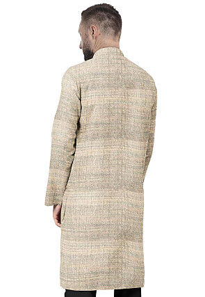 Solid Color Art Silk Kurta in Light Beige