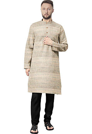 Solid Color Art Silk Kurta in Light Beige