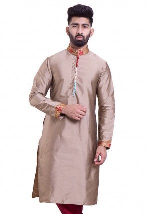 Solid Color Art Silk Kurta in Light Fawn