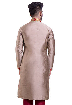 Solid Color Art Silk Kurta in Light Fawn