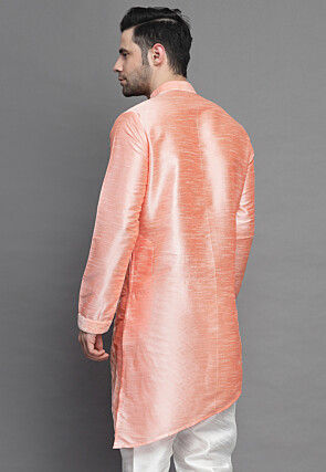 Solid Color Art Silk Kurta in Peach
