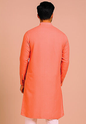 Solid Color Art Silk Kurta in Peach