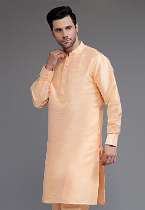 Solid Color Art Silk Kurta in Peach