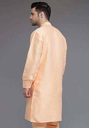 Solid Color Art Silk Kurta in Peach