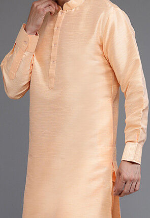 Solid Color Art Silk Kurta in Peach
