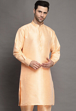 Solid Color Art Silk Kurta in Peach