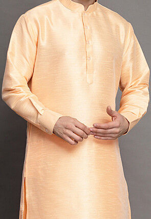 Solid Color Art Silk Kurta in Peach