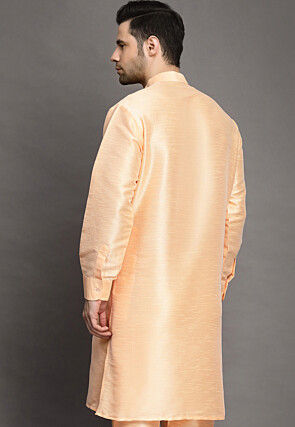 Solid Color Art Silk Kurta in Peach