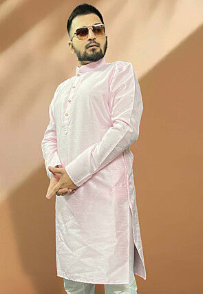 Solid Color Art Silk Kurta in Pink