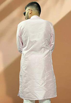 Solid Color Art Silk Kurta in Pink