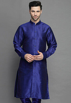 Solid Color Art Silk Kurta in Royal Blue