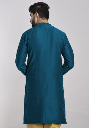 Solid Color Art Silk Kurta in Teal Blue