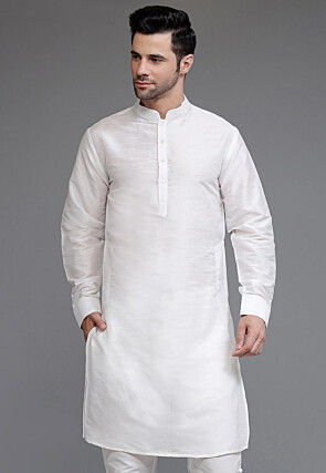 Solid Color Art Silk Kurta in White