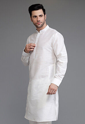 Solid Color Art Silk Kurta in White