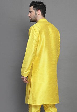 Solid Color Art Silk Kurta in Yellow