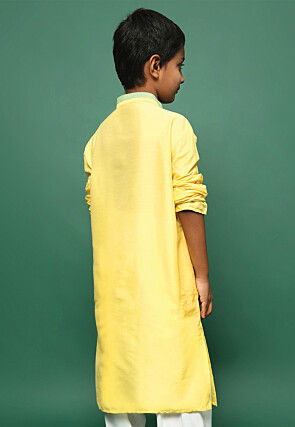Solid Color Art Silk Kurta in Yellow