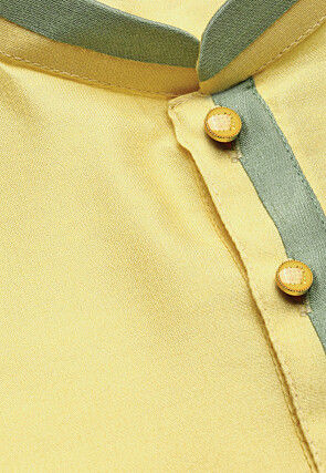 Solid Color Art Silk Kurta in Yellow
