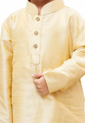 Solid Color Art Silk Kurta Set in Beige