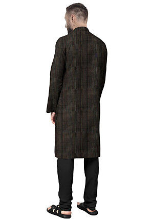 Solid Color Art Silk Kurta Set in Black