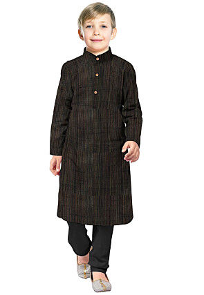Solid Color Art Silk Kurta Set in Black