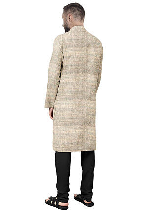 Solid Color Art Silk Kurta Set in Light Beige
