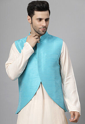 Solid Color Art Muslin Silk Kurta Set in Off White