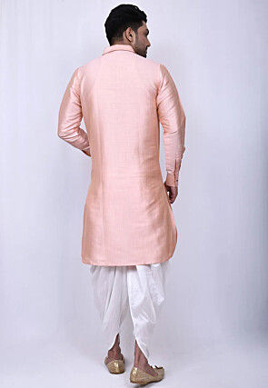 Solid Color Art Silk Kurta Set in Peach